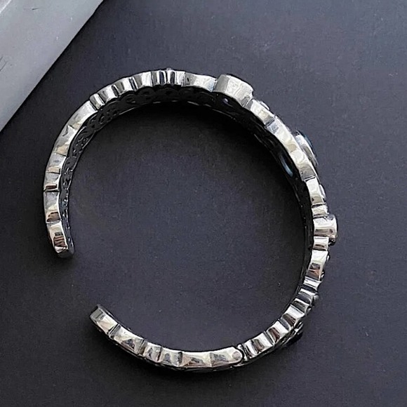 Vintage Sterling Silver Bangle, Multicolor Gemstone Engraved Cuff, Elega… - Picture 5 of 5